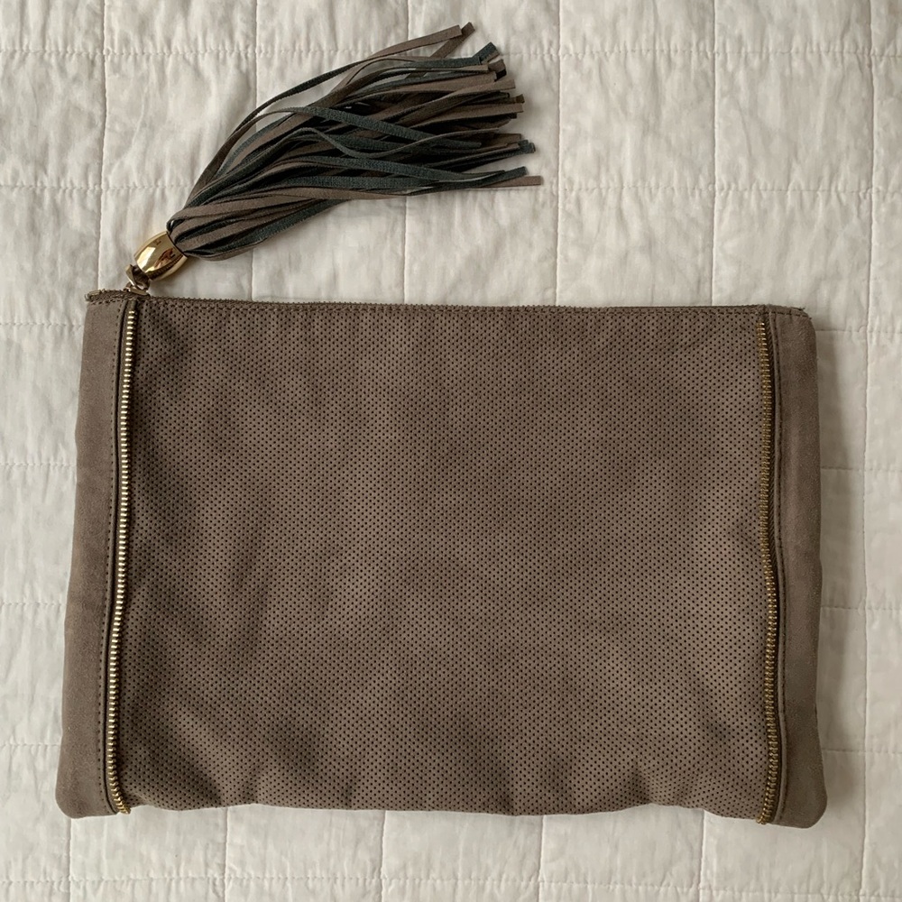 deux lux large suede clutch